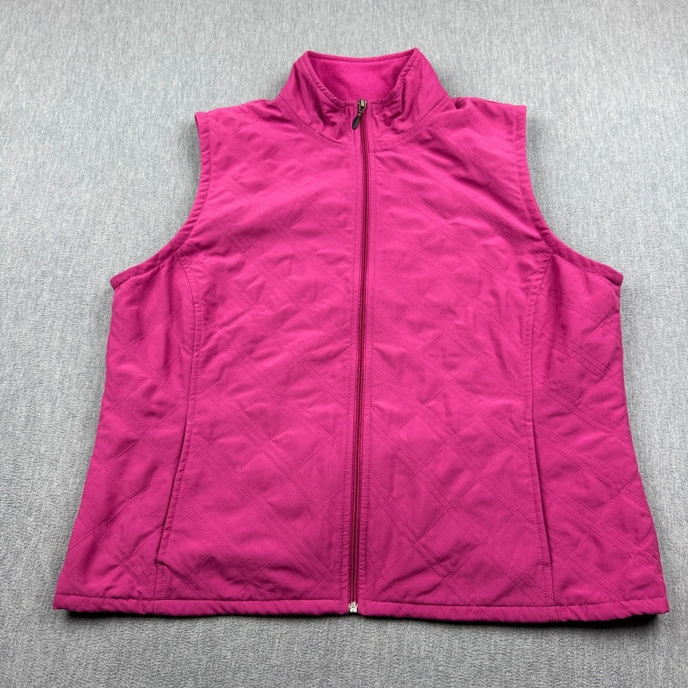 Columbia Vest Womens XL Pink Quilted Full Zip Pockets Sleeveless Fleece Outdoor‎